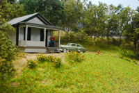 Man on porch with dog